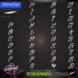 Vampiro Tattoo Font Alphabet for Procreate application on iPad and iPad pro high letters in a Californian Street Style fit perfectly for knuckle, hand, neck tattoos, created by Haris Jonson