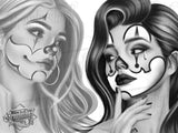 26 Payasa Tattoo Clown Girls in Black and Grey Chicano Tattoo Procreate Brushes for iPad and iPad pro by Brushestock