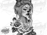 Black and Grey Roses & Clown Chicano Girl Tattoo Procreate Brushes for iPad and iPad pro by Brushestock