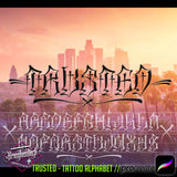 Trusted Tattoo Font Alphabet for Procreate application on iPad and iPad pro high letters in a Californian Street Style fit perfectly for knucklse, hand, face tattoos, created by Haris Jonson