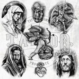 80 Religious Tattoo Brushes for Procreate on iPad & iPad pro by Brushestock