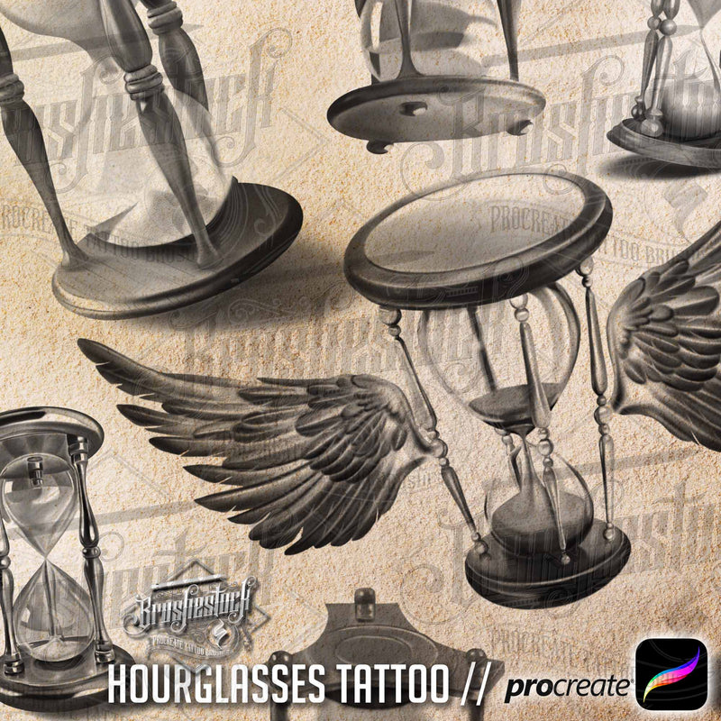 16 Black and grey Hourglasses Tattoo Procreate Brushes for iPad and iPad pro by Brushestock