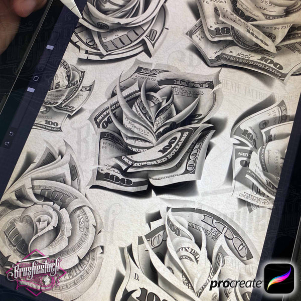Chicano Tattoo Procreate Brushes: Money Roses Collection