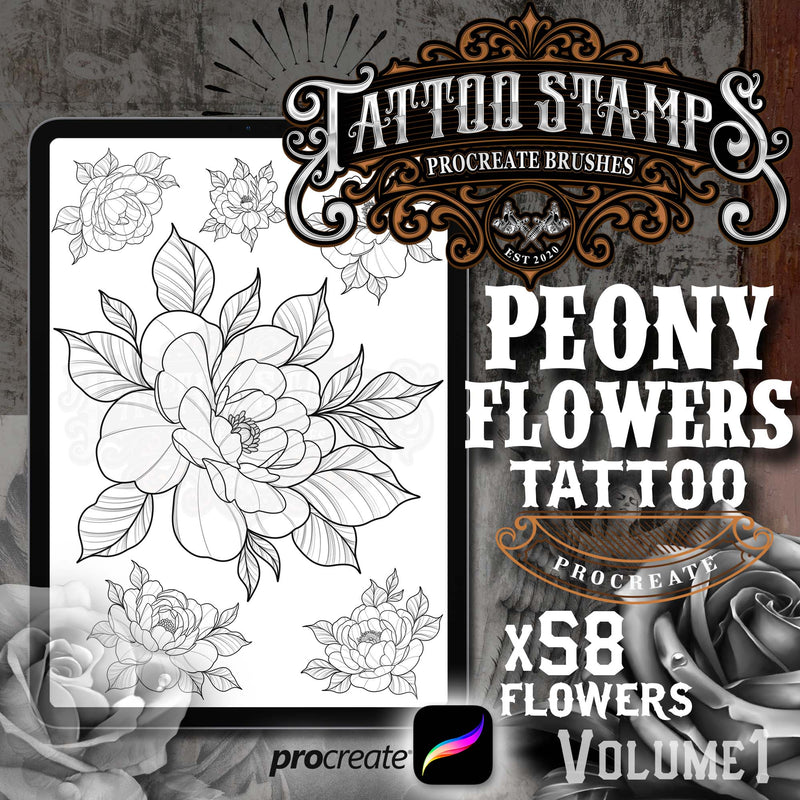 297 Floral Tattoo Procreate Brushes in the Maxi Floral Bundle for your iPad
