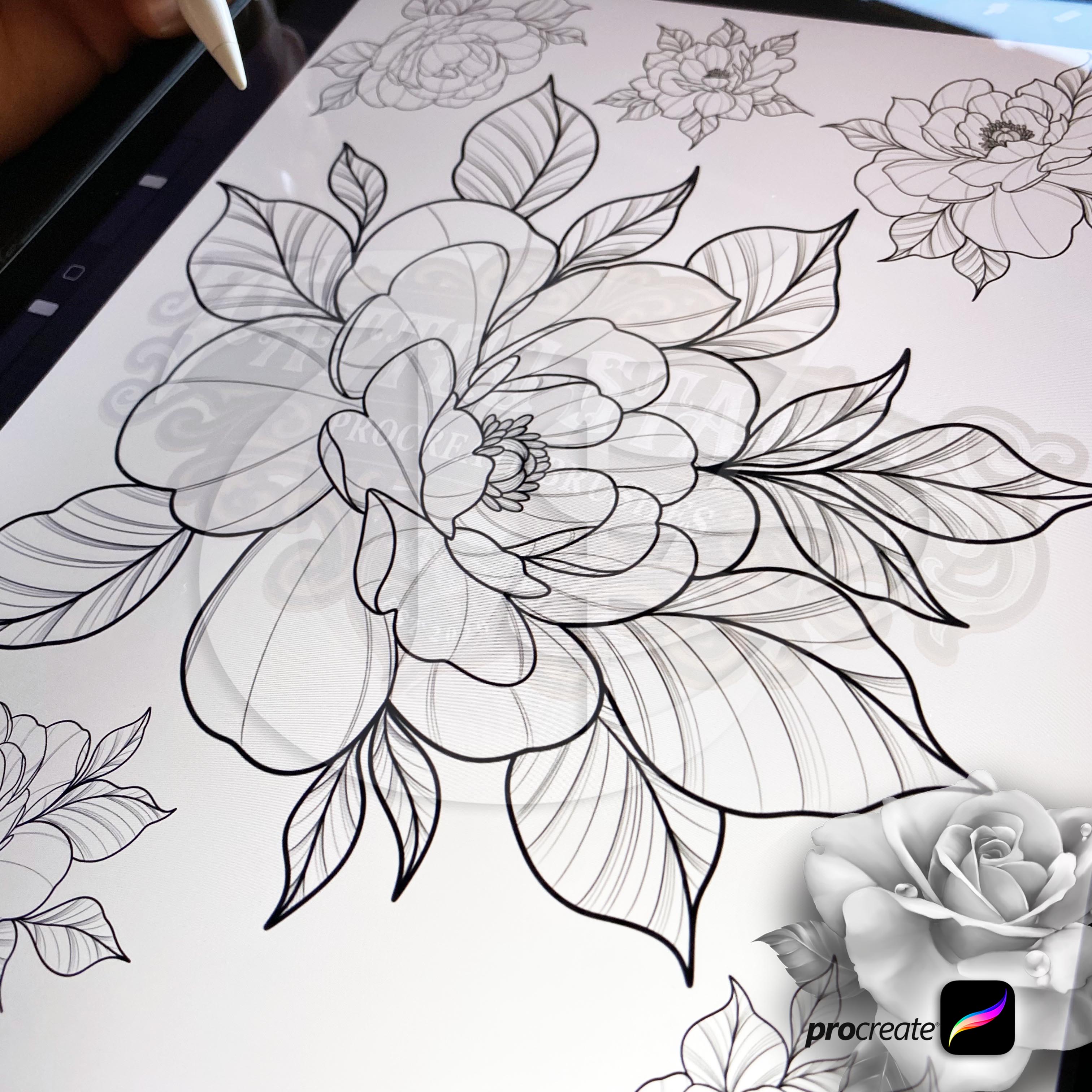 297 Floral Tattoo Procreate Brushes in the Maxi Floral Bundle for your ...