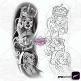 26 Clown Girls in Black and Grey Chicano Tattoo Procreate Brushes for iPad and iPad pro by Brushestock