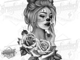 Black and Grey Roses & Clown Chicano Girl  Tattoo Procreate Brushes for iPad and iPad pro by Brushestock