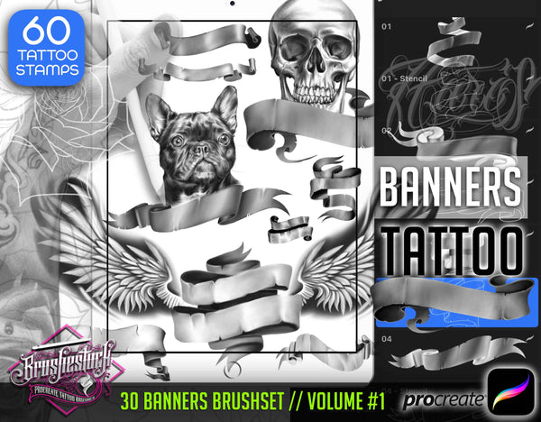60 Banners Tattoo Brushes for Procreate application by Brushestock