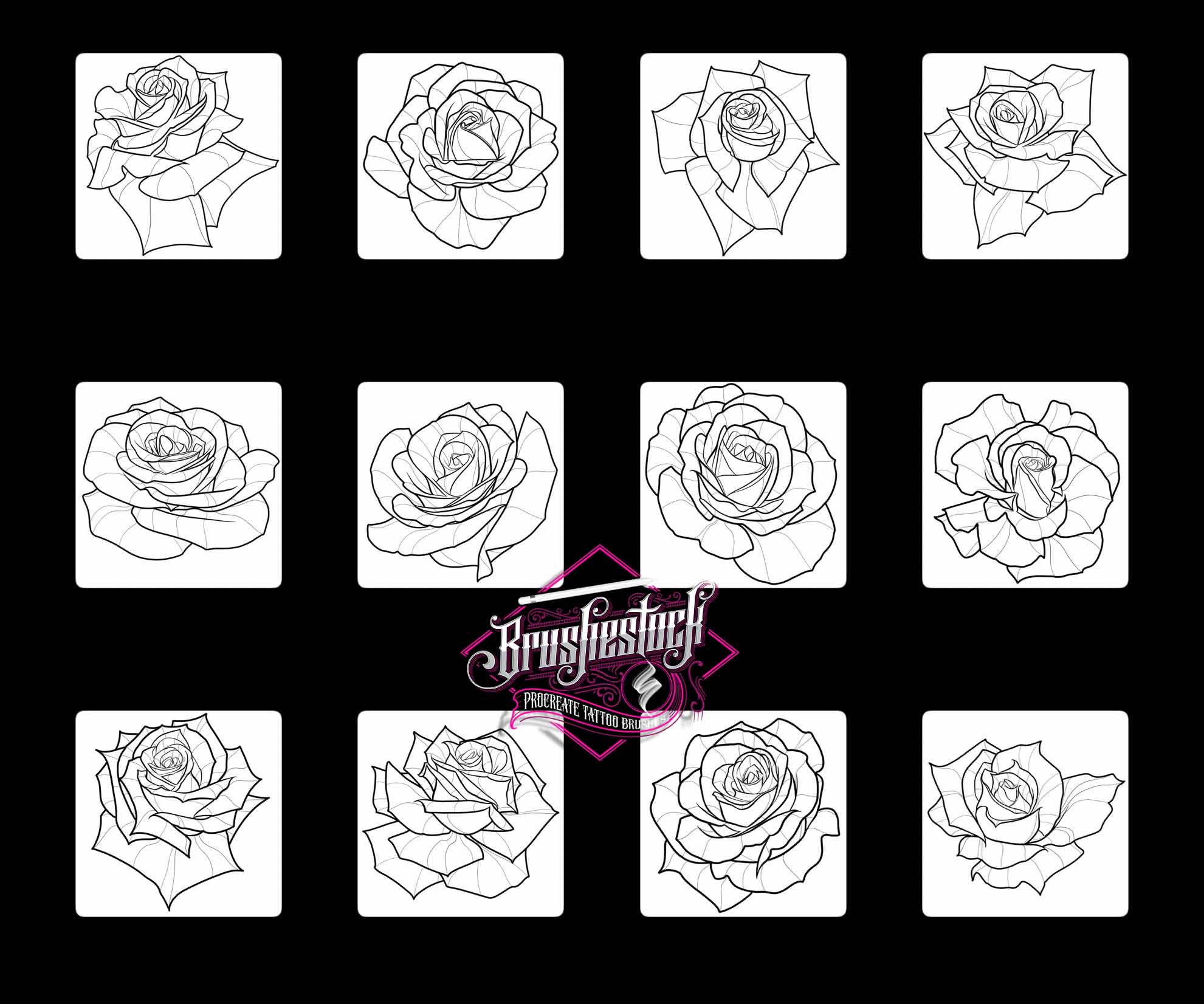 80 Roses Tattoo Brushes for Procreate on iPad and iPad Pro by Haris ...