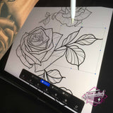Tattoo Procreate Pack with Roses and Black and Grey Whip Tattoo for iPad and iPad Pro