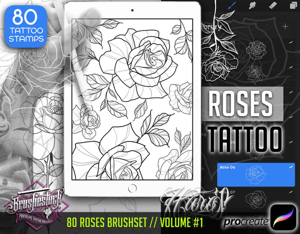80 Roses Tattoo Brushes for Procreate on iPad and iPad Pro by Haris Jonson