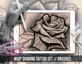 10 brushes designed for created Black and Grey Tattoo Whip Shading for Procreate application