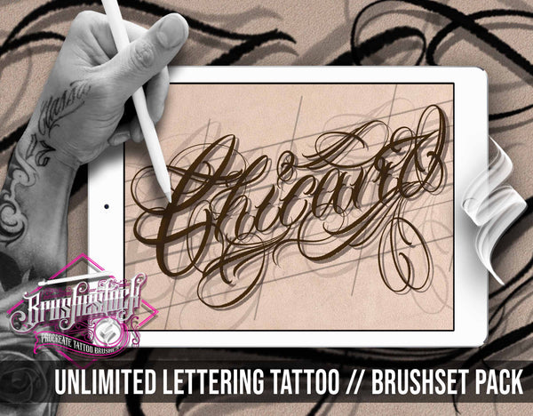 218 Chicano Lettering Tattoo Brushes in this Brushset Pack for Procreate app on iPad