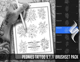 Peony Tattoo Set V1 // Brushes for Procreate - Brushestock