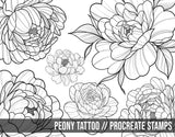 36 Peony Tattoo Procreate brushes for iPAd and iPAd pro by Brushesctock