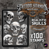 100 Skull Tattoo Brushes for Procreate application on iPad and iPad pro by Brushestock